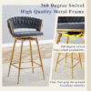 Two-piece rotating swivel chair, Dark gray cotton and linen soft seat, golden metal legs, rust-proof and wear-resistant, suitable for restaurant/bar high tables, lightweight single unit