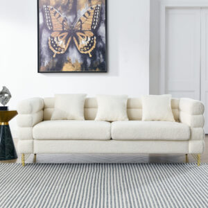 81 Inch Oversized 3 Seater Sectional Sofa, Living Room Comfort Fabric Sectional Sofa - Deep Seating Sectional Sofa, Soft Sitting with 3 Pillows for Living Room,Bedroom,White teddy(Ivory)(W834S00036)