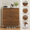 Medieval Modern Independent Shoe Cabinet, 31.5-inch Walnut Shoe Storage Cabinet,, Fence Shoe Cabinet with 2 Flip Drawers, Suitable For Corridors And Entrances