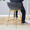 Two-piece rotating swivel chair, Dark gray cotton and linen soft seat, golden metal legs, rust-proof and wear-resistant, suitable for restaurant/bar high tables, lightweight single unit