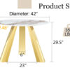 A 42-inch stainless steel white pattern burning stone round table with gold legs Round table suitable for 2, 4 or 6 people