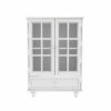Minimalist White Buffet Cabinet with Double Glass Doors and Drawer, Modern Wooden Storage Sideboard Cupboard for Living room, Dining Room Hallway Entryway