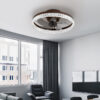 20" Brown Ceiling Fan with LED Light – Modern Flush Mount Fan Light for Bedroom, Living Room, and Home Décor with Crystal Ring Design