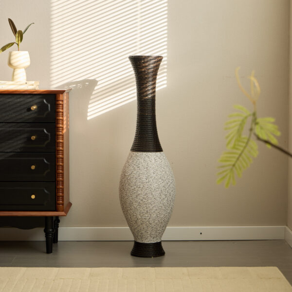 82c7ae2073d545d89ed02631cea5bd50_df84049e8241d5b1f6fa08d0175ca2ba 39-Inch Tall Standing Designer Floor Vase - Durable Artificial Rattan - Elegant Two-Tone Dark Brown Finish - Ideal Decor Accent for Living Room, Bedroom, Entryway - Stylish Home Decor Statement Piece