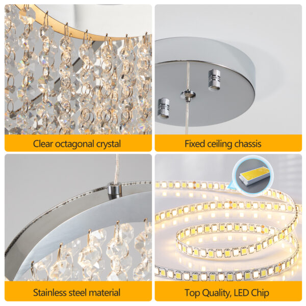 36-inch Modern Wave LED Crystal Chandelier - Adjustable Color Temperature 3000K/4000K/6000K - Adjustable Height - Elegant Chandelier for Living Room and Luxurious Space