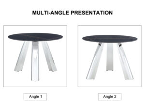 A 42-inch burn stone round table with stainless steel legs can accommodate 4 or 6 diners