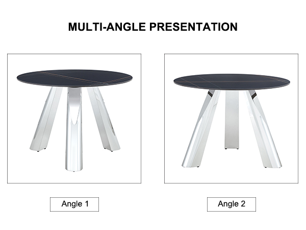 83751b5fbd9647b5a9e1bdf51e5431a9_4508d23b08afa0db2eb6152a33bcb6bf A 42-inch burn stone round table with stainless steel legs can accommodate 4 or 6 diners