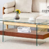 43.3 Inch Modern Two-Tier Coffee Table - An Elegant Combination of Clear Glass and Dark Wood Texture Sticker.It can be used not only as a coffee table but also as a side table or display stand.