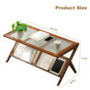 Rattan Coffee Tables for Living Room, Mid Century Modern Coffee Table with Glass Top, Large Boho Center Table with Storage, Brown