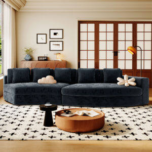 U_Style 115.7" Pure Foam Modular Sofa, 2-Piece Set with 5 Cushions, 4-Seater, Chenille Jacquard Fabric, Curved Design, No Assembly Required, Soft Upholstered Sofa for Living Room & Bedroom