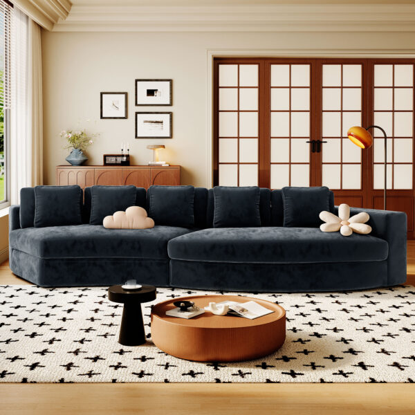 U_Style 115.7" Pure Foam Modular Sofa, 2-Piece Set with 5 Cushions, 4-Seater, Chenille Jacquard Fabric, Curved Design, No Assembly Required, Soft Upholstered Sofa for Living Room & Bedroom