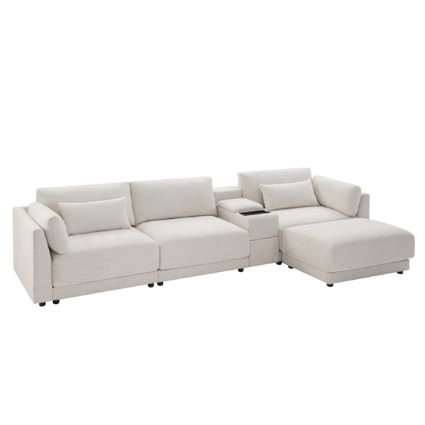 [VIDEO+NEW]124'' Modular Sectional Sofa with Storage Console and Movable Ottoman,33'' Wide Seat,4 Seat L Shaped Chenille Couch,Reversible Comfy Sofa with USB Charger for Living Room,Apartment,2 Colors