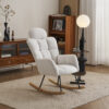 055-Teddy Fabric Upholstered Nursery Rocking Glider Chair Modern Accent Armchair Padded Seat with High Backrest and Pillow for Living Room Bedroom (Ivory)