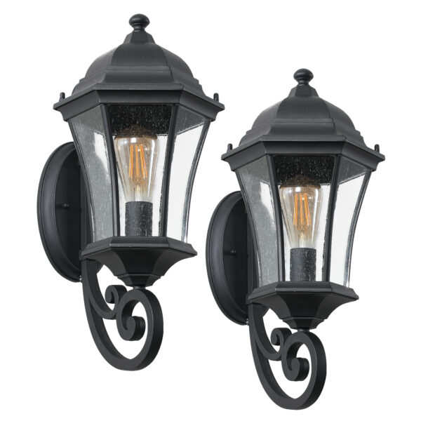 2-Pack Vintage Wall-Mounted Outdoor Lantern Light – Elegant Black Metal Sconce for Porch, Patio, and Garden Lighting (Bulb Not Included)