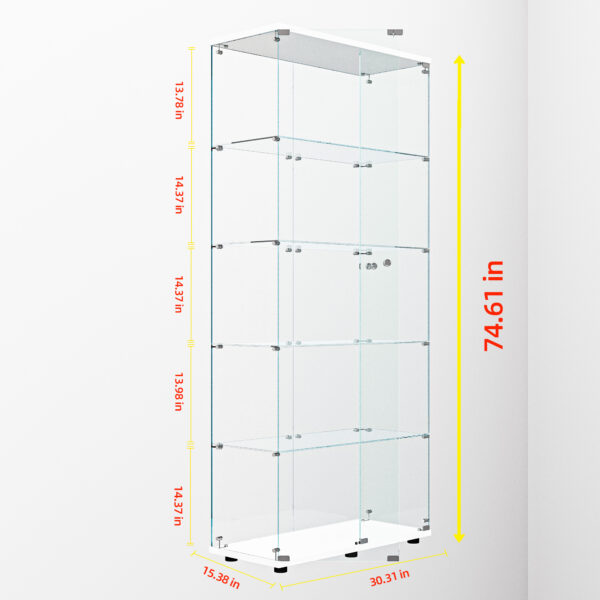 Tempered glass display cabinet,liquorcabinet,storagecabinet,filecabinet,with paipai lights,with locks,bottom equipped with adjustable feet,suitable for uneven,living room bedroom,corridor,office,white