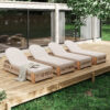 Outdoor Chaise Lounge Chair, Acacia wood Pool Chair with Adjustable Backrest and Cushion, Outdoor Lounge Chair for Beach, Yard, or Poolside (Beige rope)