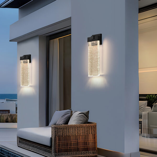 8548c93c6f304342a33c17676bdab987_2b944b7fb86abb59add0b51abd44f081 18"(H) 1-pack 12W Modern Outdoor Wall Light Fixture, Weatherproof LED Wall Sconce with Bubble Crystal, Black Finish, Up and Down Lighting for Porch, Patio, and Garden