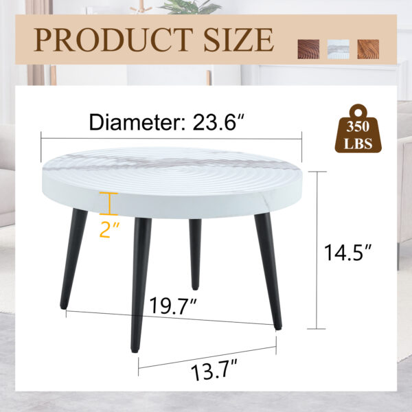 8594567295764368acc7ed43e3f4233f_823e4233b0f760f874532b36aa74db93 Elegant White Marble Pattern Round Coffee Table - Diameter 23.6 Inches, Exquisite Suction Molding Process,White Marble Pattern Design,Black Sprayed Metal Leg.