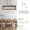 (Same as W1340P155968/L1011-RW) 32" Red Wood Industrial Farmhouse Rectangle Pendant Light, 5-Light Chandelier for Dining Room, Kitchen Island, Cafe Decor (No Bulbs)