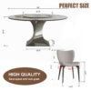 59" Round Sintered Stone Dining Table Set with Stainless Steel Black Titanium Hourglass Base & 8 Gray Padded Chairs – Modern Luxury Marble-Look Kitchen Table for 6-8, Scratch & Heat Resistant Surface