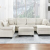Sectional Sofa 111.8" U-shaped Sofa Chenille Upholstered Sofa Couch with Movable Storage Ottoman for Living Room, White