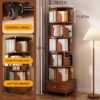 (UPGRADED) Rotating Bookshelf, 360 Display Corner Bookshelf for Small Space, 6 Tier Bookcase Storage Rack with Wheels, Wood Narrow Organizer for Bedroom, Living Room, Study Room, Walnut Brown, Shelves