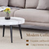 Elegant White Marble Pattern Round Coffee Table - Diameter 23.6 Inches, Exquisite Suction Molding Process,White Marble Pattern Design,Black Sprayed Metal Leg.