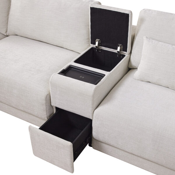 [VIDEO+NEW]124'' Modular Sectional Sofa with Storage Console and Movable Ottoman,33'' Wide Seat,4 Seat L Shaped Chenille Couch,Reversible Comfy Sofa with USB Charger for Living Room,Apartment,2 Colors