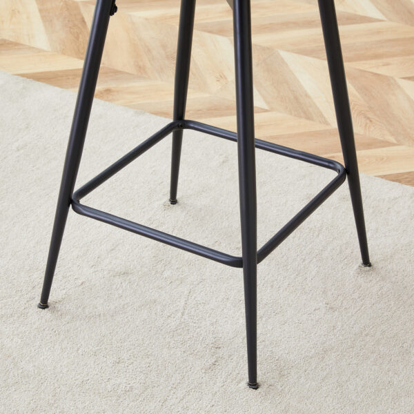 86f00ace37164ca093d6ba7641cea761_b95ba3d3c142a122ebf5fb7405e068c9 Two sets of rotating high-legged stools with breathable cotton and linen cushions, Dark gray seats paired with black spray-painted iron frames, suitable for both restaurants and bars