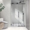 4876 Matte Black frameless one fixed and one shifted Shower Door, 70MM 304 SUS large pulleys with adjustable soft closing function,with nano easy cleaning and stick explosion-proof menbrance