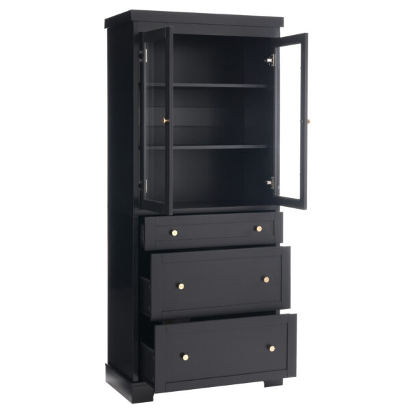 70.1" Modern High Freestanding Tall Bathroom Cabinet with 2 Adjustable Shelves, 3 Drawers, Soft Close Glass Doors – Ideal for Bathroom, Living Room, Kitchen Storage