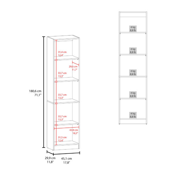 Home Slim Design Bookcase With 5-Tier Shelves, Natural Oak