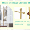 70" Tall Industrial Coat Rack for Entryway, Solid Wood & Stainless Steel Clothing Rack, Double Layer Hanger for Coats, Hats, Bags, Scarves, Shoes Storage, Vintage Wood Grain & Metal, Heavy Duty