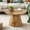 Natural Wood Grain MDF Round Coffee Table - 25.6" Diameter, 15.7" Height.Natural Wood Grain Texture Sticker,Exquisite Wood Grain Surface,Flexible MatchingMRound Tabletop Design.
