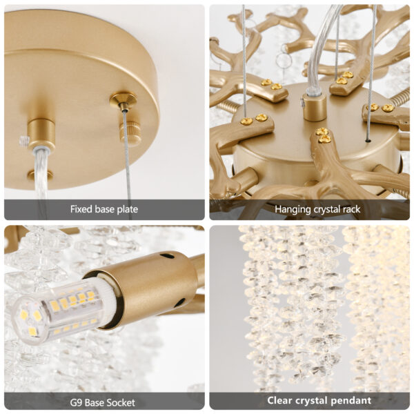 24-inch Modern Golden Pendant Light with Cascading Crystal Strands, Ideal for Living Room, Dining Room and Foyer, High-End Decorative Lighting Fixture (Bulb Not Included)