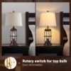 Table Lamp Set of 2 with USB Ports, Touch Control 3-Way Dimmable Bedside Lamp with 2 LED Night Light, Farmhouse Rustic Nightstand Lamp for Living Room Bedroom Decor (2700K Bulbs Included)