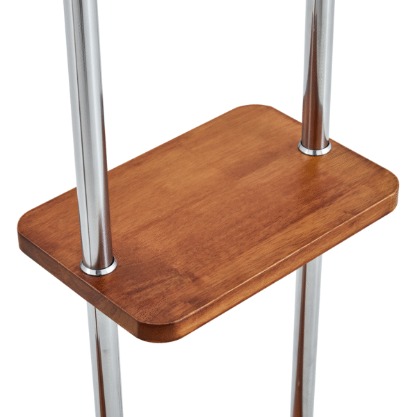 70" Industrial Coat Rack, Solid Wood & Silver Stainless Steel Clothing Rack, Double Layer Hanger for Coats, Hats, Bags, Shoes, Vintage Wood Grain (34.6" Wide)