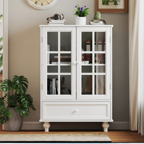 8c1d47c30cda4df0b86992a98a919b40_6a4b1ec811cd83f3af82993851adeae9 Minimalist White Buffet Cabinet with Double Glass Doors and Drawer, Modern Wooden Storage Sideboard Cupboard for Living room, Dining Room Hallway Entryway