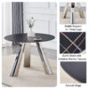 A 42-inch burn stone round table with stainless steel legs can accommodate 4 or 6 diners