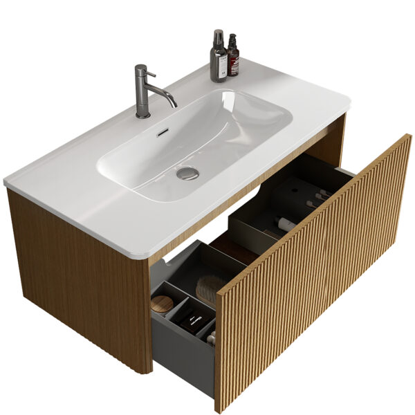 U088-Etna36W-306 Etna 36"Striped Natural Oak Bathroom Vanity with White Ceramic Sink, Wall Mounted Floating Bathroom Vanity for Modern Bathroom, One-Piece White Basin without Drain, Pre-assembled