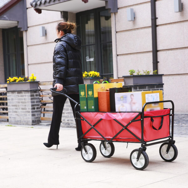 Folding Wagon Garden Shopping Beach Cart (Red)