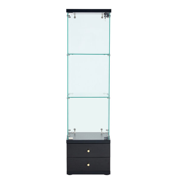 American-Style Non-Lit Glass Display Cabinet (0.2" Tempered Glass) – Soft-Close Drawer Slides  3 Adjustable Shelves, Ideal for Display & Storage