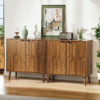 Sideboard Buffet Cabinet with Storage, Farmhouse Buffet Cabinet With Paper Clip Design, Wood Coffee Bar Storage Cabinet for Kitchen, Dining Room, Living Room, Entryway, Walnut,31.5" W