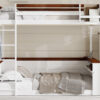 Queen Size Wooden Bunk Bed with Built-in Shelves,Storage Box,LED Light and USB Charging Station,White(ETA:6/30)