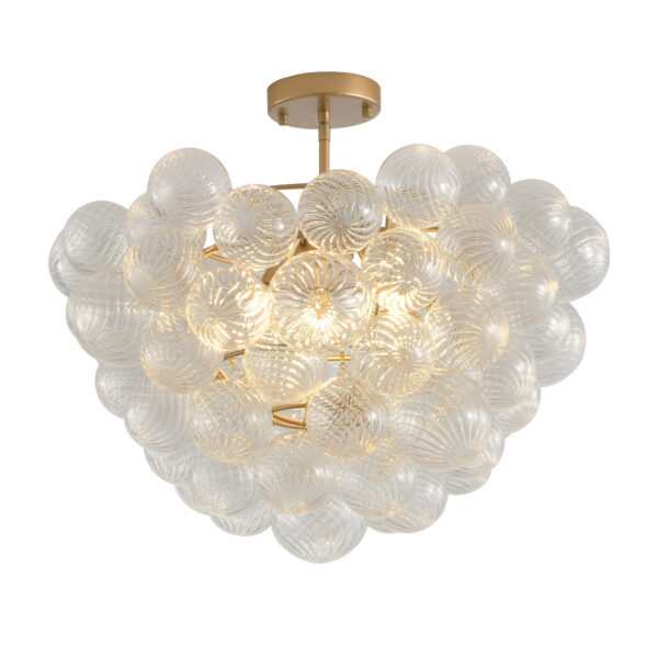 23.6-Inch Gold Ceiling Pendant Light with Threaded Clear Glass Globe Shade – Ideal for Living Room, Dining Room, Kitchen (Non Adjustable Height, No Bulbs)