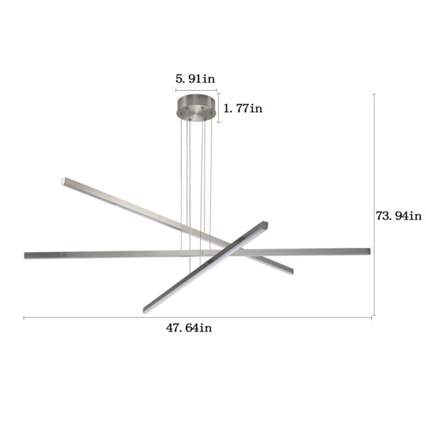 48" Modern LED Chandelier - Geometric 3-Arm Design, Adjustable Hanging, Sleek Metal Finish for Dining Room, Living Room & Office