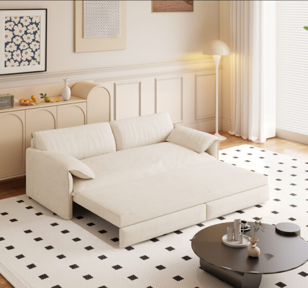 66" Queen Pull Out Sofa Bed, 3-in-1 Convertible Sleeper Sofa with Side Storage,Multi-Functional Velvet Loveseat Bed for Living Room,Bedroom,Apartment,Office.(Old Sku:W1885P154637/W1885P214783)