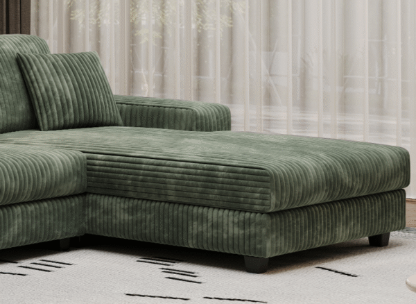 Convertible U-shaped Combination Sofa, Corduroy Fabric, Modern Comfortable Large Size 4 Seat Sofa, Living Room Double Lounge Chair ,Green