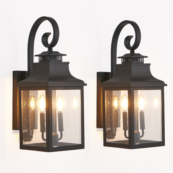 8ebf3b4562ee48899e22d2140d3204c5_c314071c02058df3a3c3469a37b6ce13 23"(H) 2-Pack Outdoor Wall Lantern Light – Vintage Black Metal Sconce with Clear Seeded Glass for Porch, Patio, and Garden (Bulb Not Included)