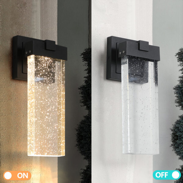 8efac4204567433ab5d6b37f549540eb_340fa85c5729caa4e1a2b66a07d8d6b5 2-Pack Outdoor Wall Light Fixture, Weatherproof LED Wall Sconce with Bubble Crystal and Light Sensor - 12W Per Lamp